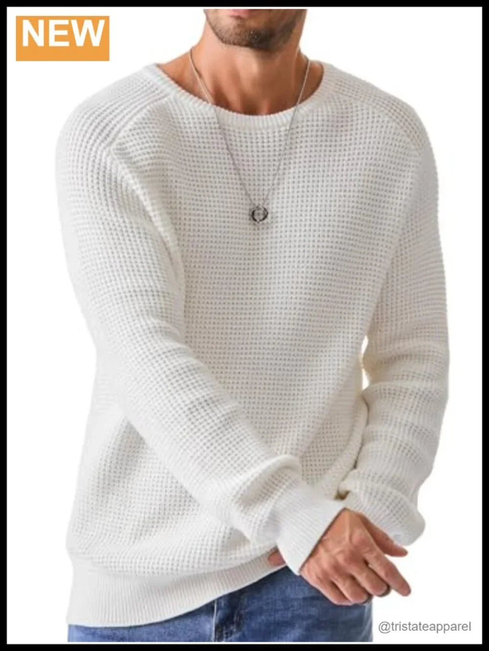Men's Crewneck Pullover Sweater Waffle Knitted Vintage Casual Regular Fit